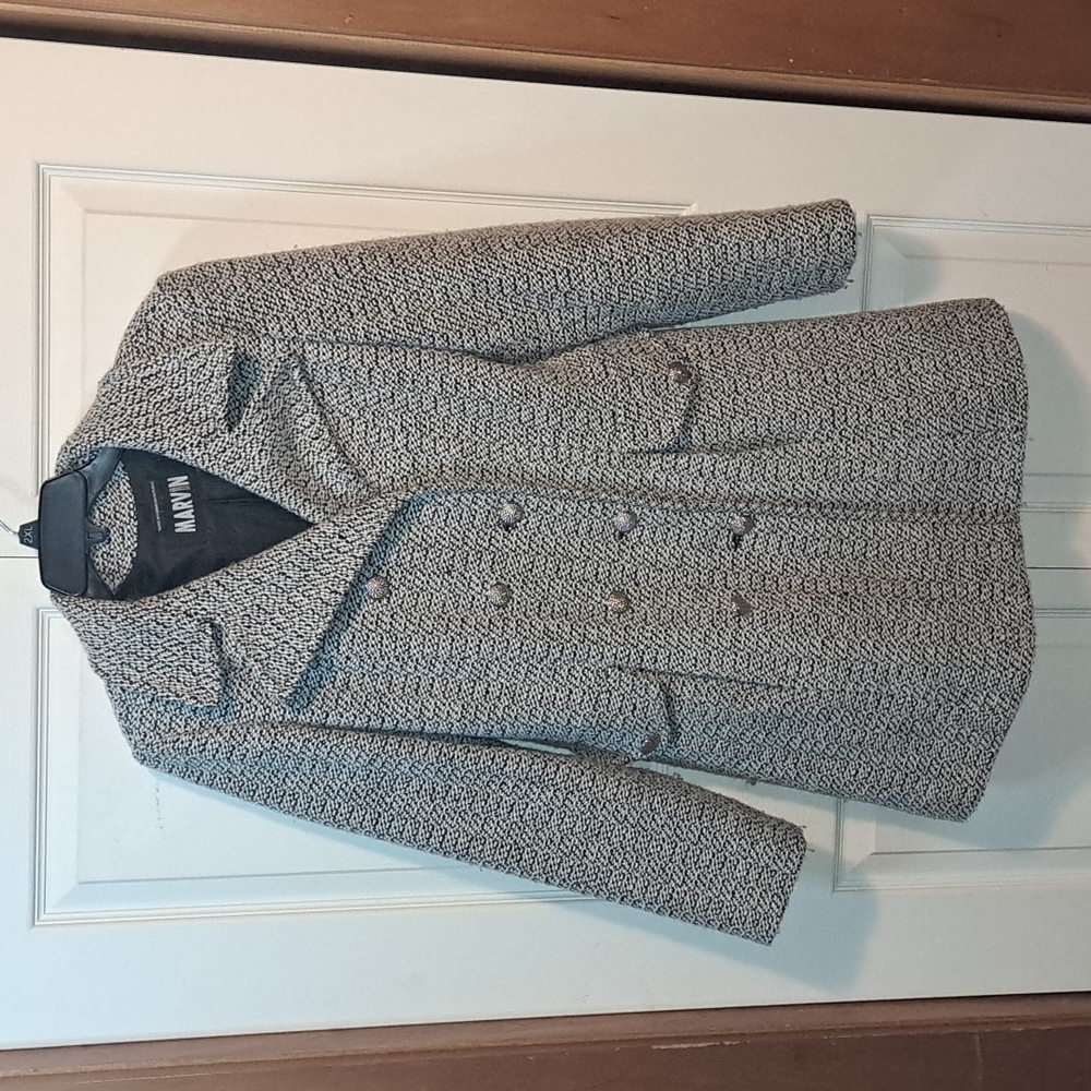 Vintage Marvin Richards Wool Blend Double-Breasted Pea Coat - M - Black White